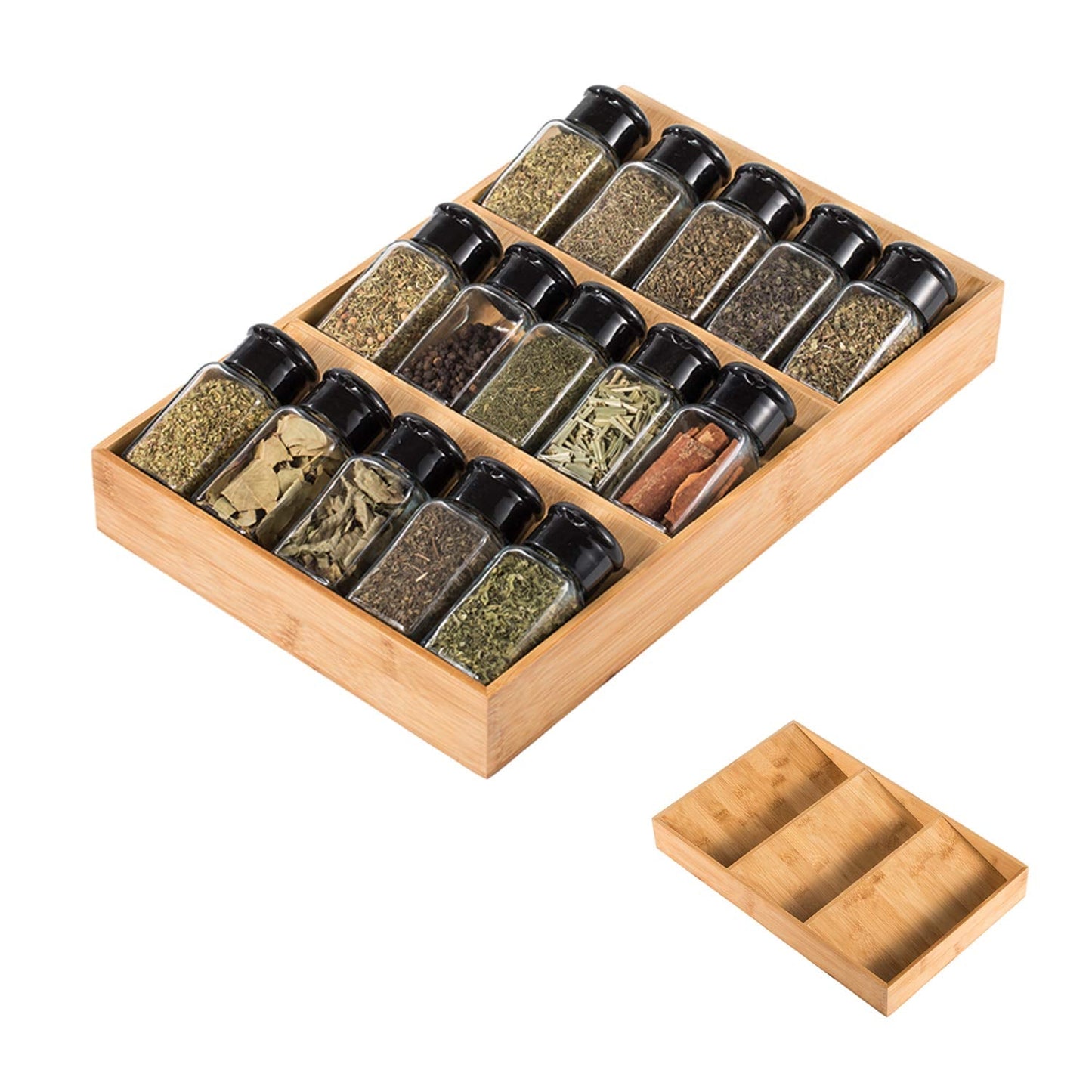 Sansnow 3-Tier Bamboo Drawer Spice Rack Wooden Kitchen Cabinet Spice Organizer Spice Jar Holder, Medicine/Health Care/Vitamin Bottles Storage Rack (Pre-Measure Drawer Dimensions), 1 Pack Drawer Rack