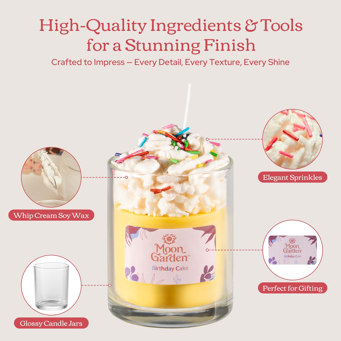 Moon Garden Candle Making Kit, Dessert Theme DIY Candle Kit for Adults, Fragrence Oils, Soy Wax Whip Cream and Toppings, The Complete Craft Set - Gift for All Loved Ones
