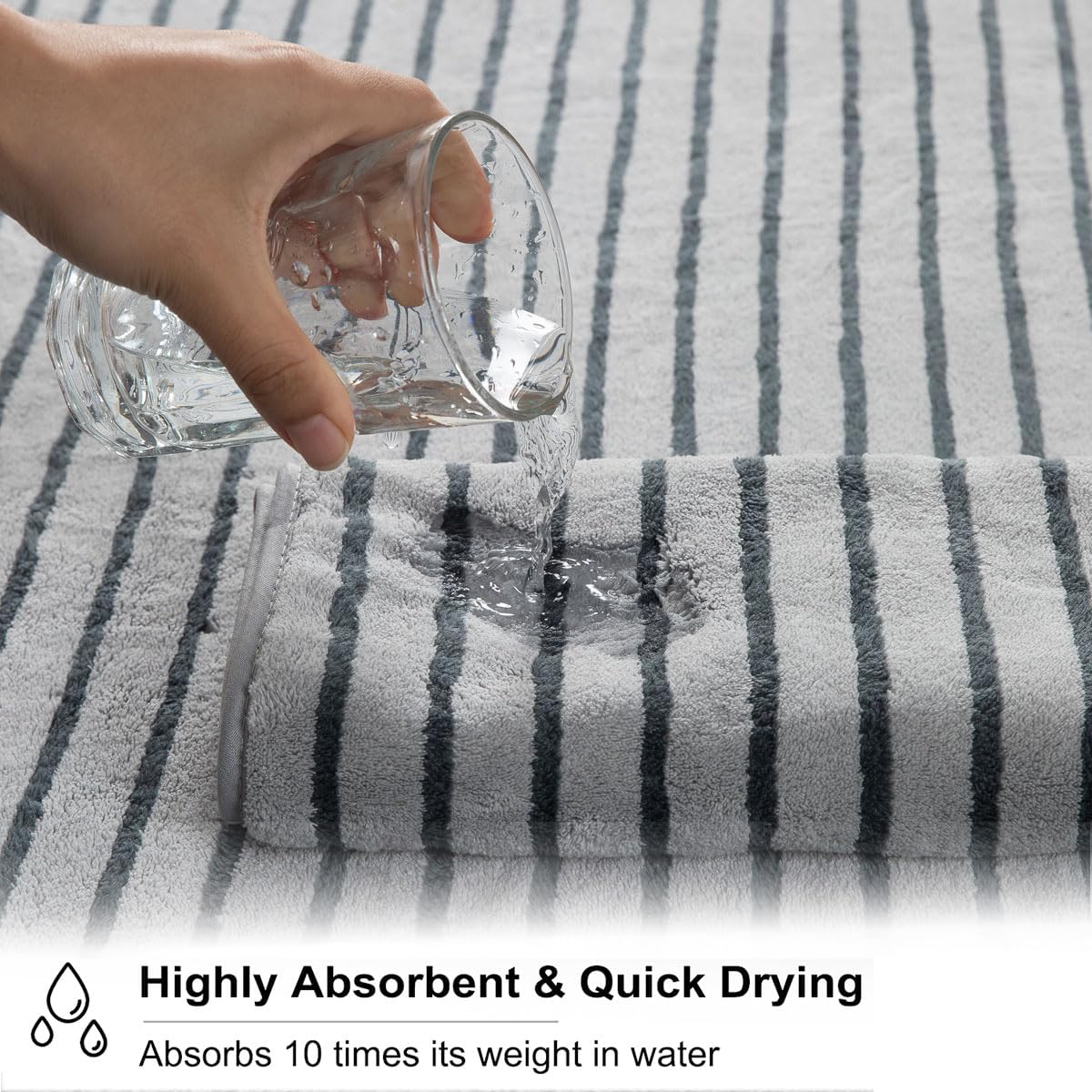 8 Set Sheet-2 Towels,2 Towels,4 Oliven Pcs Gray Cabana Stripe Bath Towel Oversize Bath Bathroom Hand Washcloths Soft