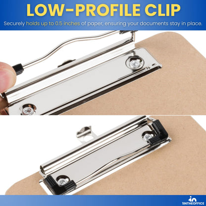 1InTheOffice 5x8 Clipboard, Mini Brown Hardboard Clipboards with Low-Profile Metal Clip, Small Vertical Clip Board for Notes, Receipts, Forms, Office and School, 6 Pack