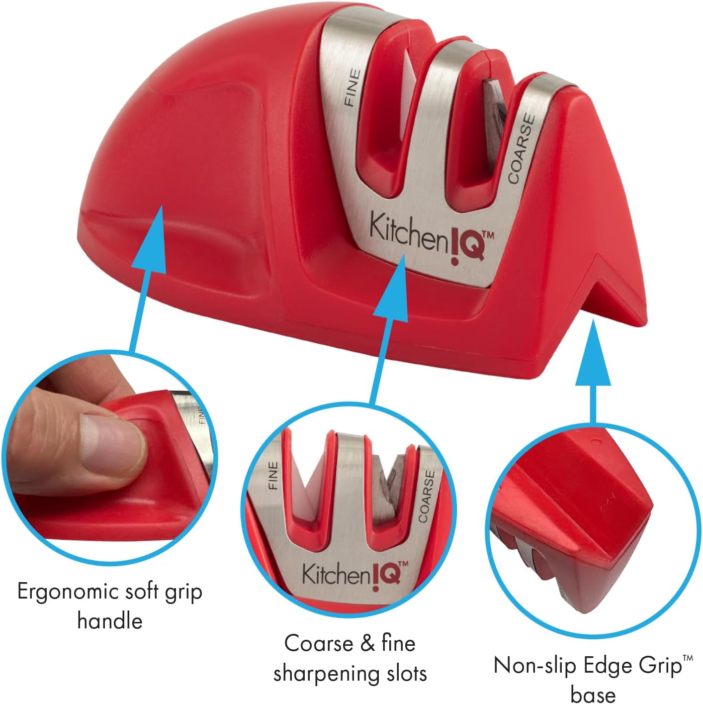50883 Edge Grip 2-Stage Knife Sharpener - Red, Coarse & Fine Sharpeners, Compact, Non-Slip Base