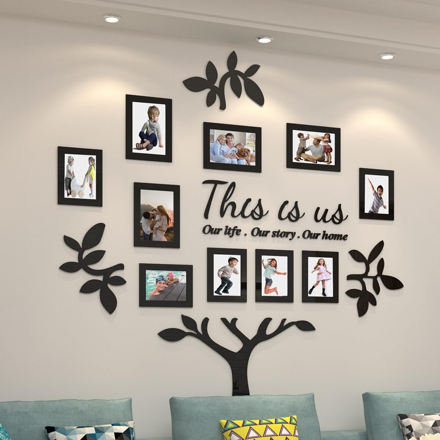 bllokna Family Tree Wall Decor Picture Frame Collage Home Decorations Acrylic 3D DIY Stickers Photo Collage Frame for Living Room With Home Sign This is Us