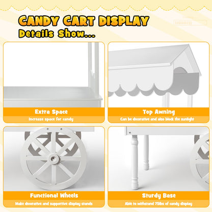 Gasgo Versatile Dessert Cart with Fixed Wheels - 70"x40"x22" Charcuterie Station, Candy Display Stand for Business, Flower Cart with Included 100 Balloons & 1 String Lights, White
