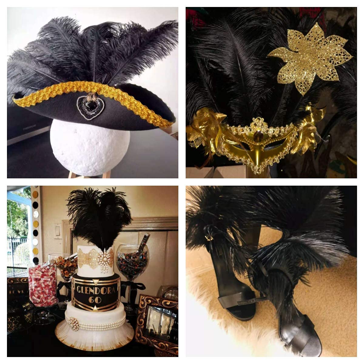 Ballinger 24Pcs 10-12inch Black and White Ostrich Feathers Bundles for Wedding Party Home