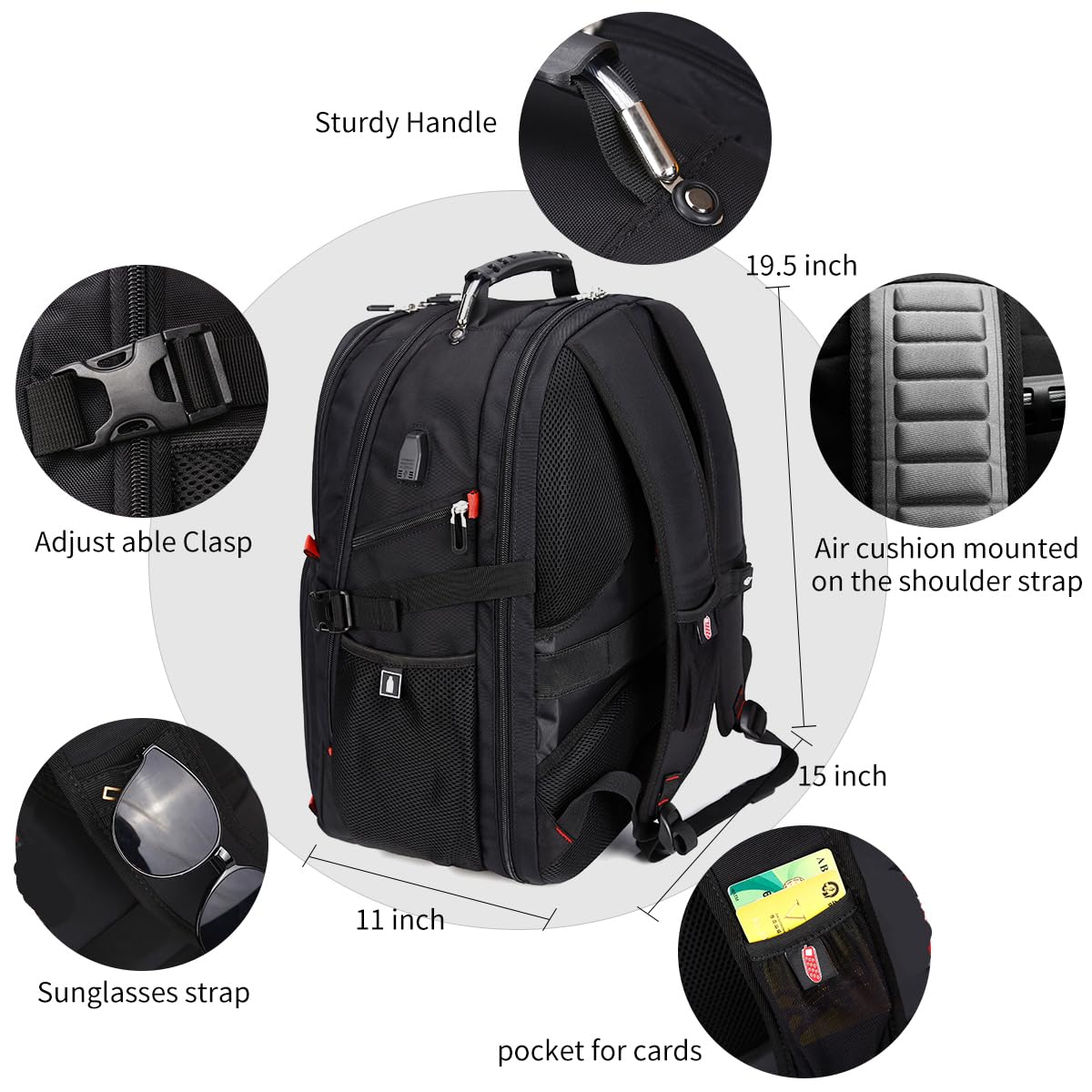 SHRRADOO Extra Large 50L Travel Laptop Backpack with USB Charging Port, College High School Backpack Airline Approved Business Work Bag Fits 17 Inch Computer for Men Women