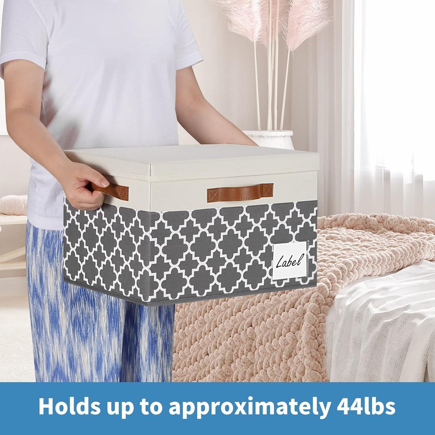 GhvyenntteS Large Storage Bins with Lids, 3-Pack Foldable Fabric Boxes, Sturdy Baskets with Label Window