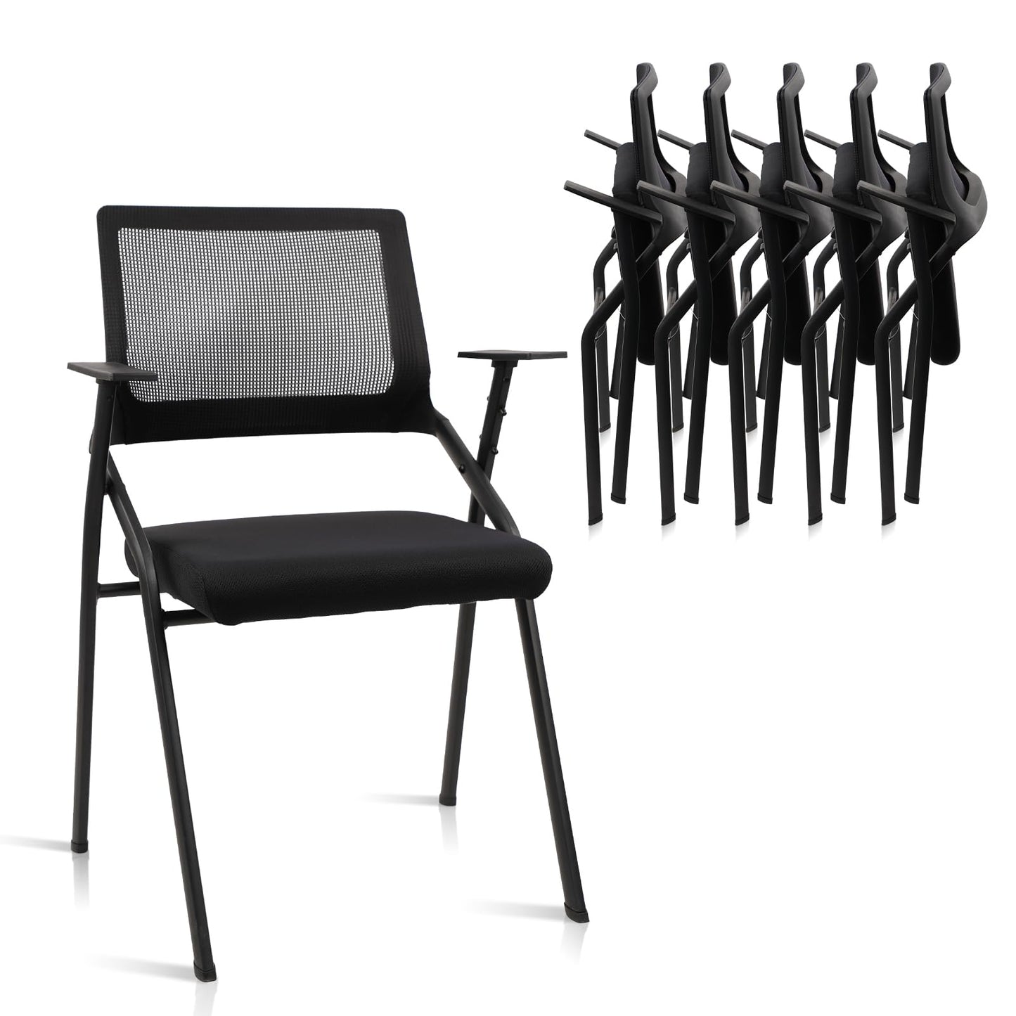 CLATINA Stackable & Foldable Office Chairs with Ergonomic Lumbar Support and Thickened Seat Cushion, Folding Mesh Fabric Reception Guest Chair for School Church Conference Waiting Room Black (6 pk)