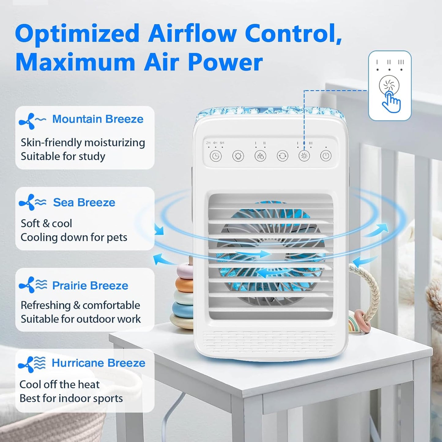 Portable Air Conditioners with 180° Oscillation, Mini AC Unit, 4 Wind Speeds, Large Water Tank for Room