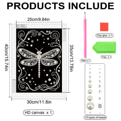 WSLWXSHM Pearl Diamond Painting Kits for Adults Dragonfly, 5D Special Shape Diamond Art Kits for Beginners, Crystal Rhinestones Diamond Painting for Home Wall Decoration Gift 12×16inch/30×40cm, Animal