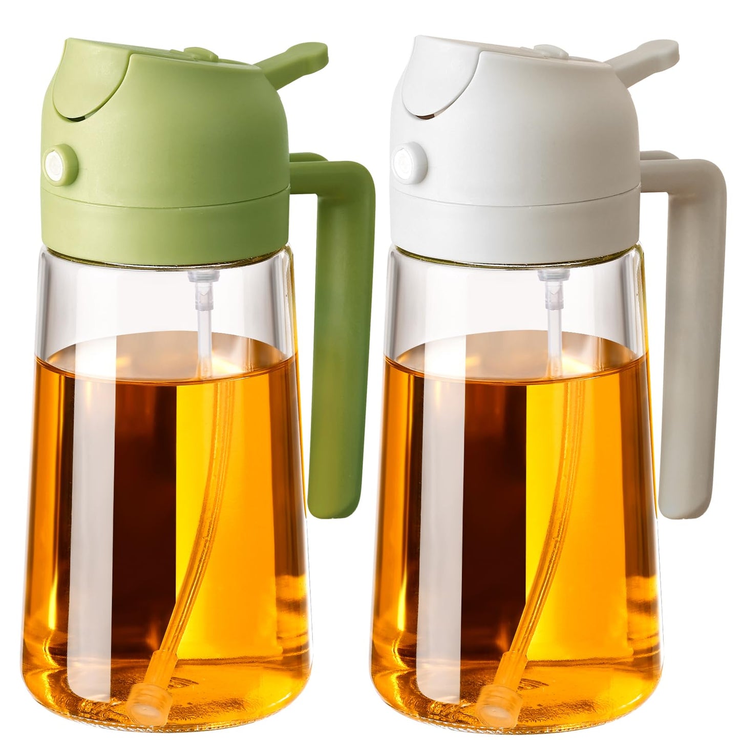 Olive Oil Sprayer for Cooking, 470ml 2 In 1 Glass Oil Dispenser/Pour Bottle, Kitchen Accessories, Kitchen Gadgets for Air Fryer, Salad, BBQ (Black)