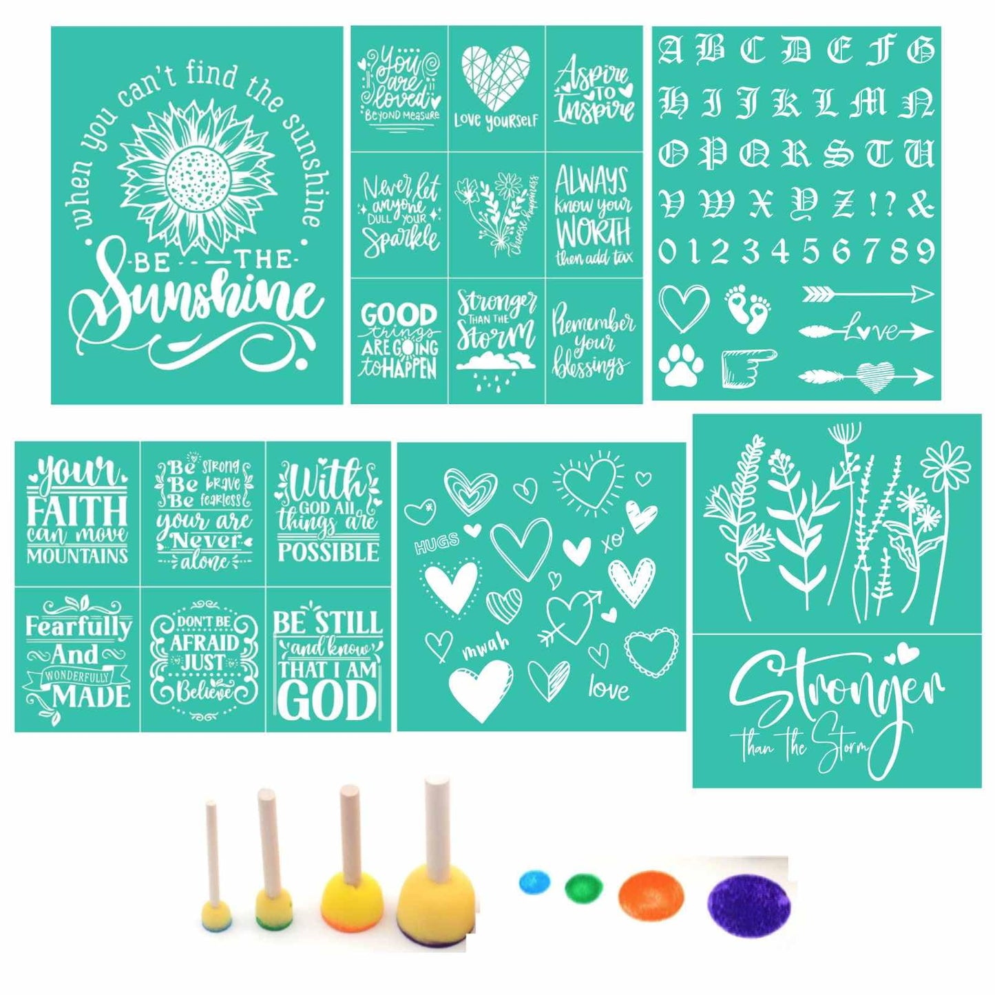 11PCS Sunflower Silk Screen Stencils Self Adhesive Be Kind Screen Printing Stencil Reusable Mesh Stencils Wildflower Chalk Transfers for Chalk Paste Paint on Wood Signs, Fabric,DIY Garden Decor Art