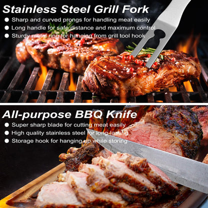 POLIGO 26PCS BBQ Accessories for Outdoor Grill Utensils Set Stainless Steel BBQ Tools Grilling Tools Set for Birthday Fathers Day Dads Presents, Barbecue Accessories Ideal Grilling Gifts for Men Women