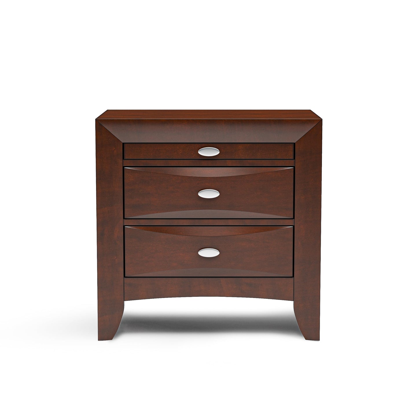 Furniture of America Darius Solid Wood Nightstand with 3 Drawers and Oval Nickel Pulls, Large Bedside Table, Wooden Night Stand for Bedroom, Guest Room, Dorm, Dark Cherry