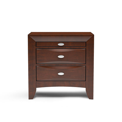 Furniture of America Darius Solid Wood Nightstand with 3 Drawers and Oval Nickel Pulls, Large Bedside Table, Wooden Night Stand for Bedroom, Guest Room, Dorm, Dark Cherry