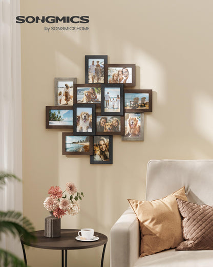 SONGMICS 4x6 Collage Picture Frames, 10-Pack Photo Collage Frame for Wall Decor, Glass Front, Assembly Required, Rustic Brown URPF020X02