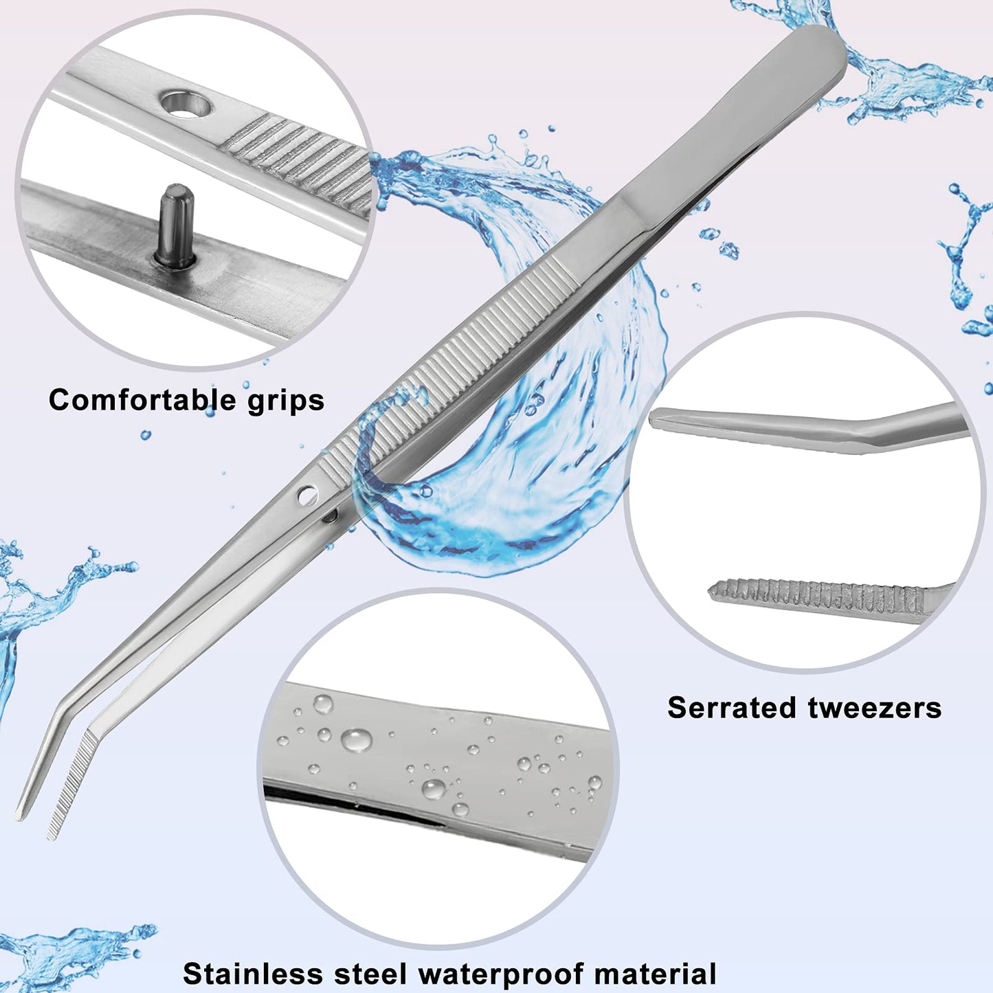 Honoson 10 Pcs Stainless Steel Tweezers for Crafting with Curved Serrated Tip Multipurpose Forceps Sewing Machine Tweezers Bulk (Silver)