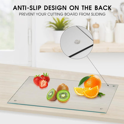 Transparent Glass Cutting Board for Kitchen Countertop, 16"x12", Rubber Non-Slip Feet, Dishwasher Safe