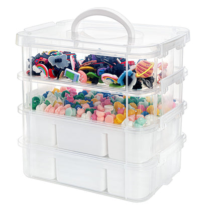 Foraineam 4-Tier Clear Storage Bins With 2 Divided Trays, Stackable Carry Storage Box Container, Plastic Lidded Organizer Case With Handle for Beads, Tools, Arts & Crafts, Sewing, Office Supplies