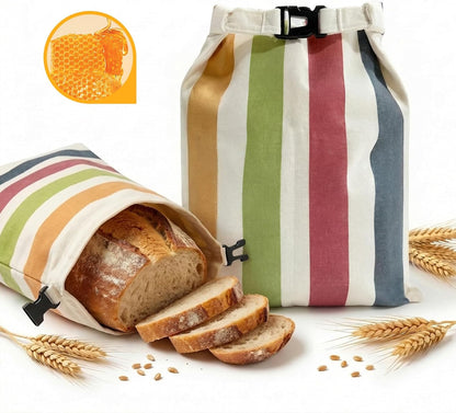 Holaraon 2 Reusable Beeswax Bread Bags for Homemade, Natural Linen Sourdough Bread Storage Bag with Buckle, Large