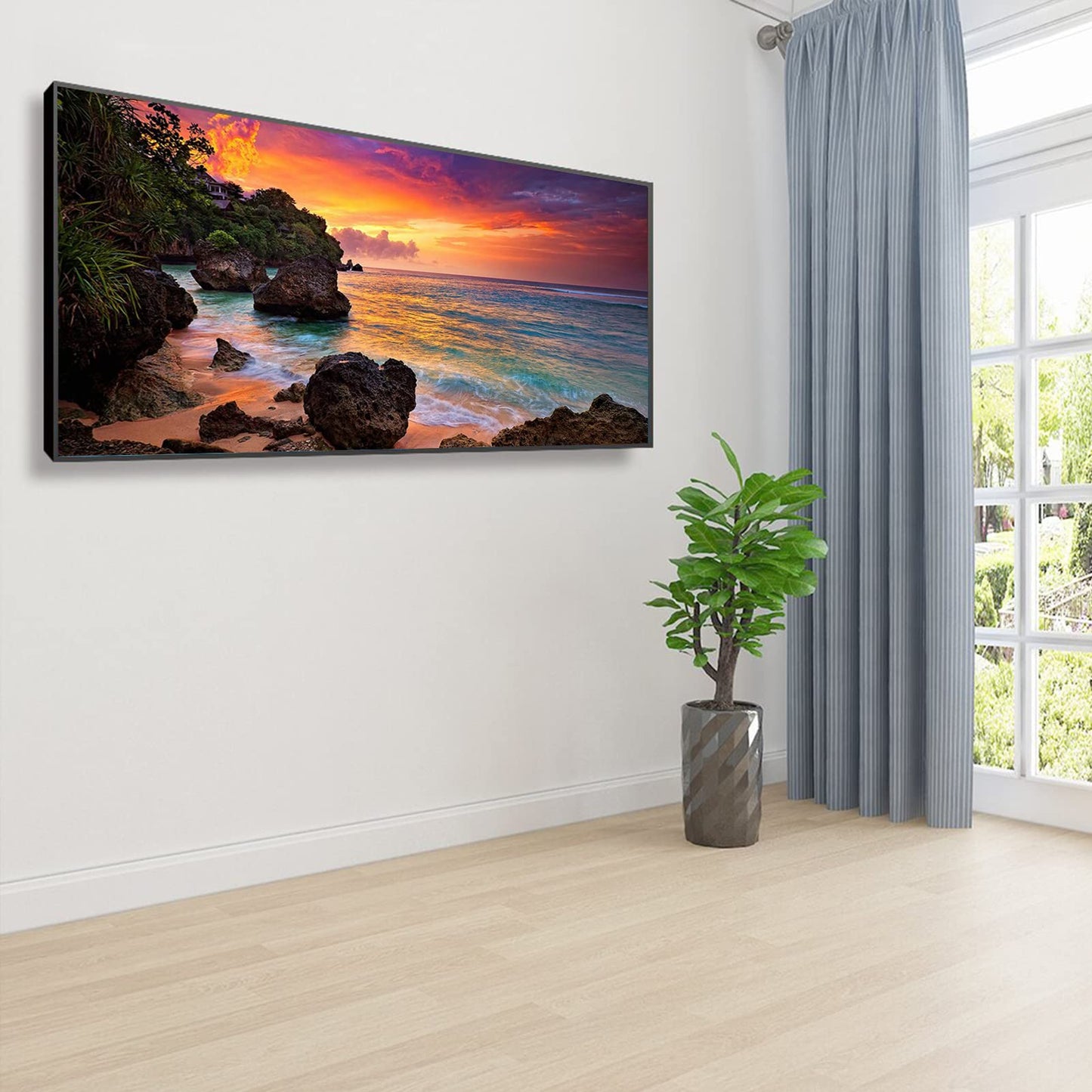 JATOK Large Diamond Painting Kits for Adults (35.5x15.7in), Seaside Sunrise Full Round Drill Diamond Arts, Paint by Diamonds Kits Craft Canvas Perfect for Home Wall Decoration and Relaxation