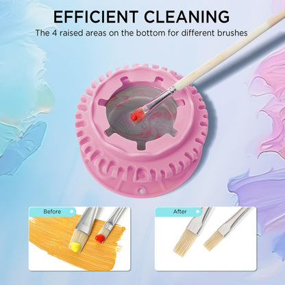 SESENSE Paint Brush Cleaner - Foldable Silicone Paint Brush Cleaner Rinse Cup with Palette and 40 Brush Storage Holder for Classroom Studio Outdoor Painting (1, Pink)