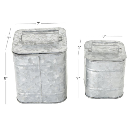 Deco 79 Metal Decorative Canisters Decorative Containers, Set of 2 Decorative Keepsake Boxes 8", 7"H, Silver