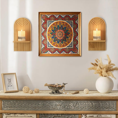 Walasis Boho Wall Decor Set of Two - Natural Modern Minimalist Mid Century Wall Candle Holder for Living Room - Wood Bohemian Decor for Bathroom Nursery Bedroom