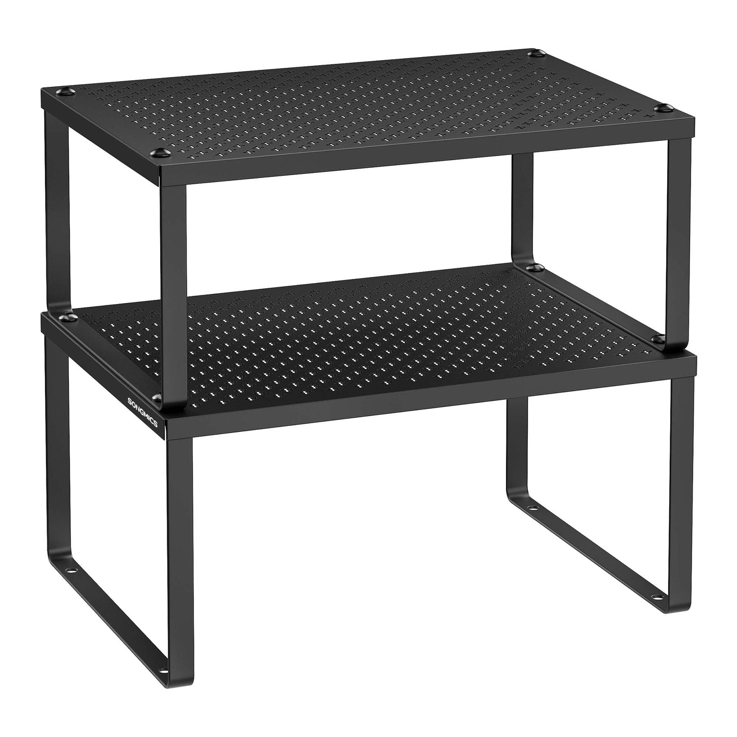 SONGMICS Spice Racks, Set of 2 Metal Cabinet Shelf Organizers, Countertop Organizers, Shelf Risers, Stackable, Expandable, Silver UKCS01SV