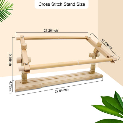 Rotated Table Embroidery Frame Stand - Adjustable Cross Stitch Scroll Frame, Beech Wood Quilting Frame Needlepoint Holder Stretch Bar for Stitching Sewing Craft