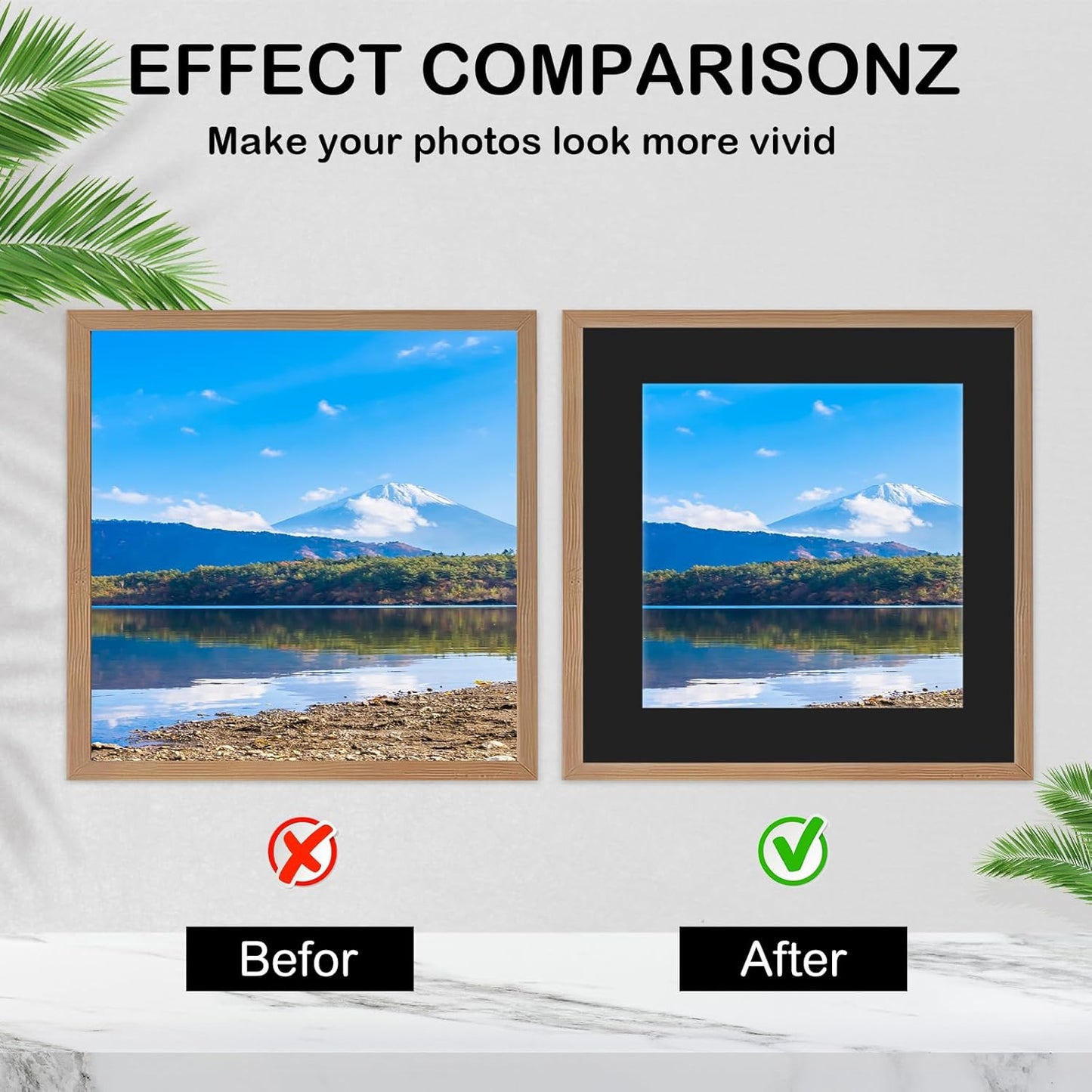 15 Pack 12x12 8x8 Black Picture Mats, Frame Mattes for Pictures Display Photo Frame Mat Core Bevel Cut Mat Board Show