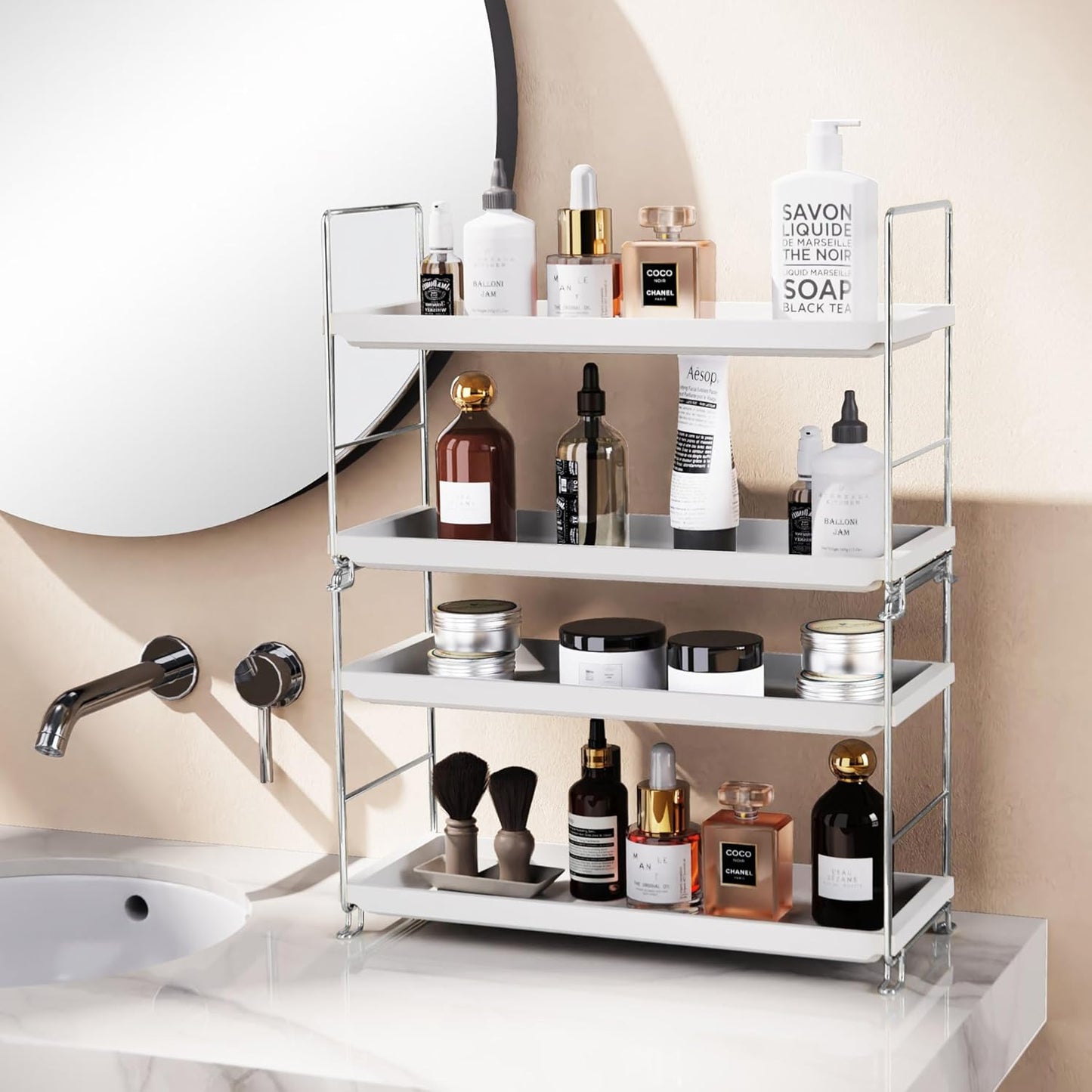 FSyueyun 2-Tier Makeup Shelf Organizer, Large Space Vanity Countertop Storage for Bathroom or Kitchen Spice Rack