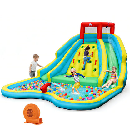 BOUNTECH Inflatable Water Slide Park, Double Slide Water Park Bounce House for Outdoor, Climbing Wall, Bouncy Castle with Blower, Blow up Water Slides Inflatables for Big Kids Backyard Party Gifts