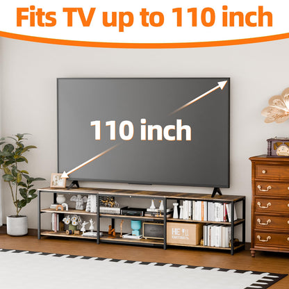 Aquzee 100 inch TV Stand, Extra Large 98" Wide Entertainment Center for 85" - 110" Television, 3 Tier Heavy Duty Wood Console Table with Storage for Living Room Home Theater