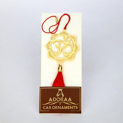 ADORAA's Hindu OM/AUM Symbol Rear View Mirror Hanging Ornament, Brass Car Accessory for Blessings & Protection