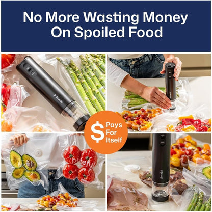 Skiennix Handheld Vacuum Sealer - Portable Cordless Food Sealer for Storage & Sous Vide (15 Bags)