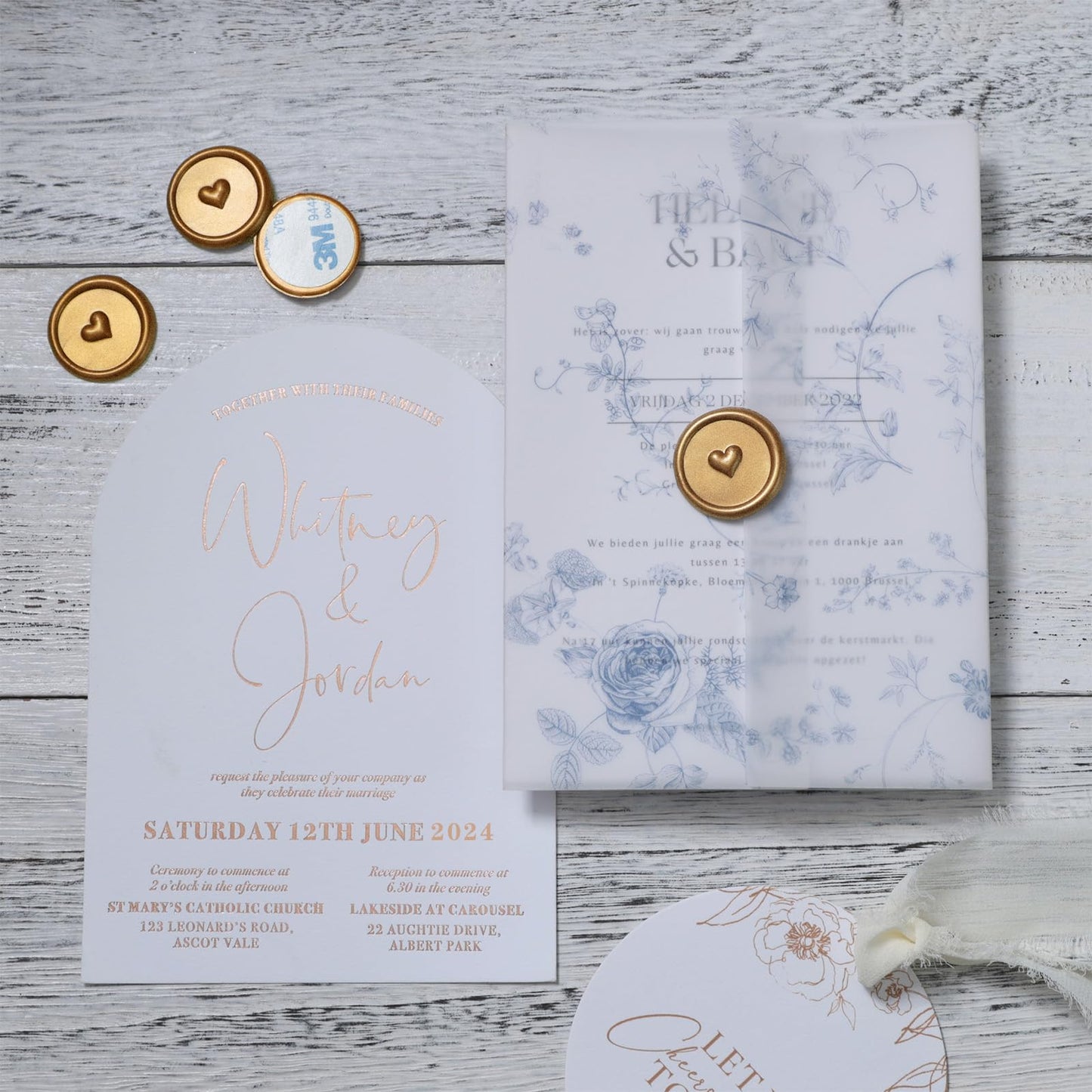 UNIQOOO Wax Seal Stickers - 3D Heart Wedding Invitation Envelope Seal Stickers, 50 Pcs Self- Adhesive Antique Gold Stickers, Perfect for Invitation, Christmas, Gift