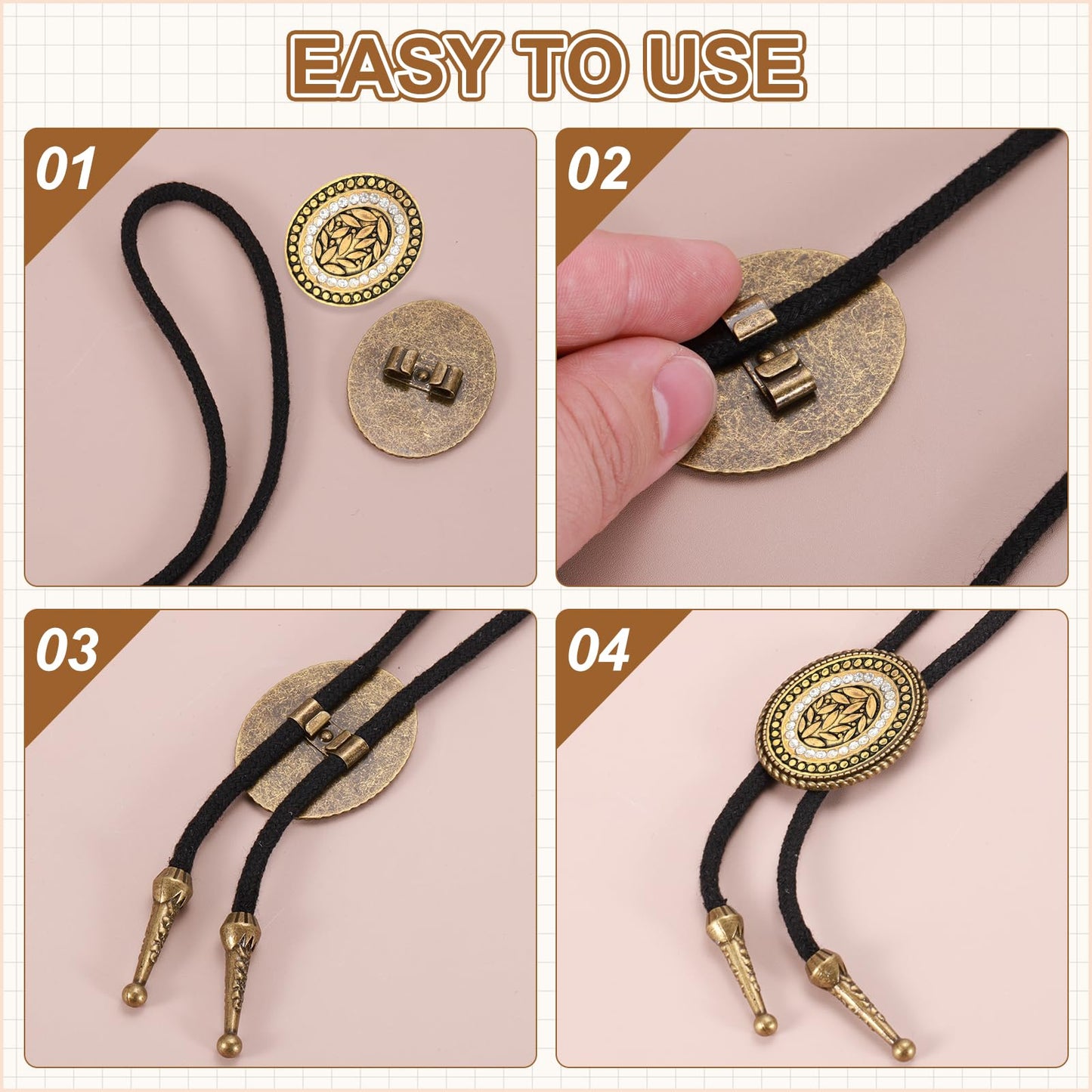PATIKIL 10Pcs Bolo Tie Buckle, Oval Blank Bolo Tie Slide Clasp Accessories, Vintage Cabochon Settings Findings for DIY Craft Jewelry Making, Bronze