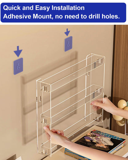 Cocheetah 2Pack 3 Tier Display Rack, Clear Paint Rack Wall-Mount (No Drill), Acrylic Craft Paint Storage Organizer, Miniature Holder for 2oz Bottle, Nail Polish Organizer, Badges, Mini Figures (2)