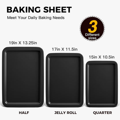 HONGBAKE XL Large Baking Sheet Set, 19x13.25 in, Nonstick Oven Tray with Wider Grips, 3 Pack, Dishwasher Safe