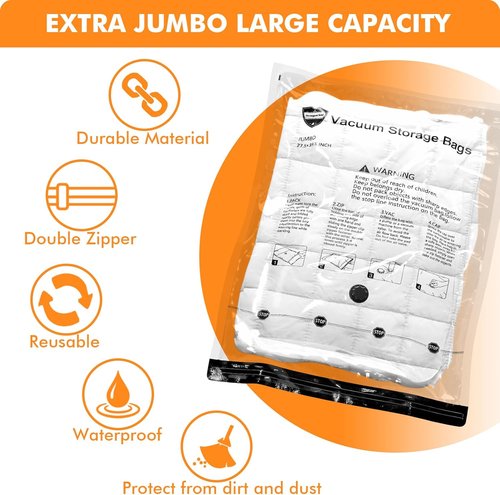 GONGSHI Vacuum Storage Bags - Jumbo Space Saver Seal Bags for Clothing, Blankets & Luggage | 10 Pack