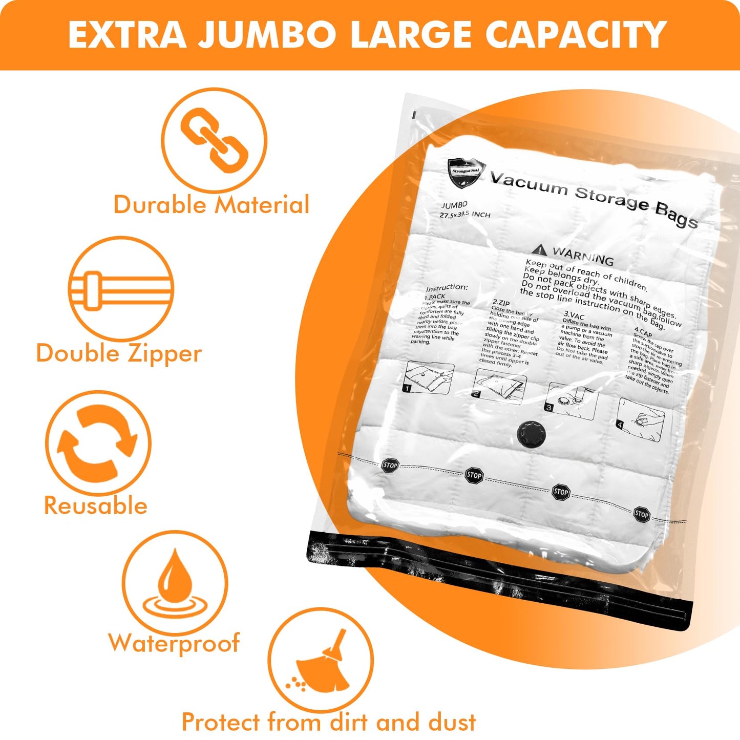 24 Pack Vacuum Storage Bags with Electric Pump, (5 Jumbo, 5 Large, 5 Medium, 5 Small, 4 Roll Up Bags) Space Saver Bag for Clothes, Mattress, Blanket, Duvets, Pillows, Comforters,Travel