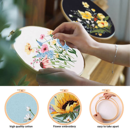 4 Sets Cross Stitch Embroidery Kits for Beginners Adults, Flower Stamped Pre Printed Cross Stitch Kits, Full Range of Embroidery Starter Kit with Instructions, 4PCS Embroidery Hoops, Threads and Tools