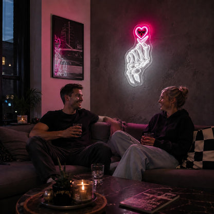 Whfobfe White&Pink Neon Sign Led Neon Lights Signs for Wall Decor USB Powered Led Signs for Room Decoration-Skeleton Finger Heart