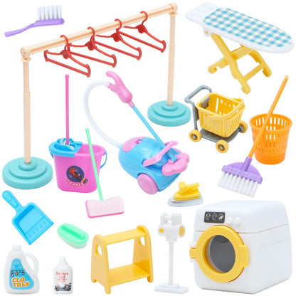 ONEST 22 Pieces Mini Housework Cleaning Supplies Miniature House Accessories Mini House Furniture Decoration Accessories