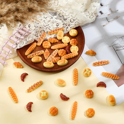 MAYJOYDIY 70Pcs Miniature Food Bread Dollhouse Bakery Bread Croissant Accessories Tiny Resin Things Mini Kitchen Micro Landscaping Decoration for DIY Craft Home Kitchen Garden Display Props