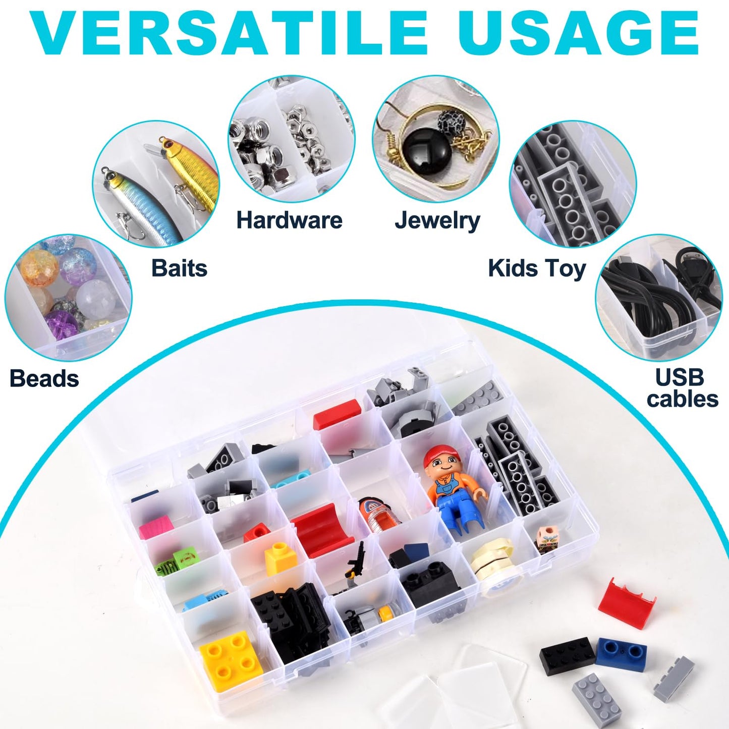 VZTOLKUR 2 Pack Clear Plastic Organizer Box with 36 Grids and Adjustable Dividers for Beads, Crafts, Art DIY, Jewelry, Screws, Pins, Thread, Fishing Gear, Small Items