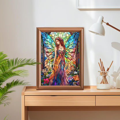 Lxmsja Fairy Stained Glass Diamond Art Kits for Adults, Flowers Diamond Painting Kits for Beginners, 5D DIY Full Drill Gem Art Crafts for Adults, Home Wall Decor 12x16 inch