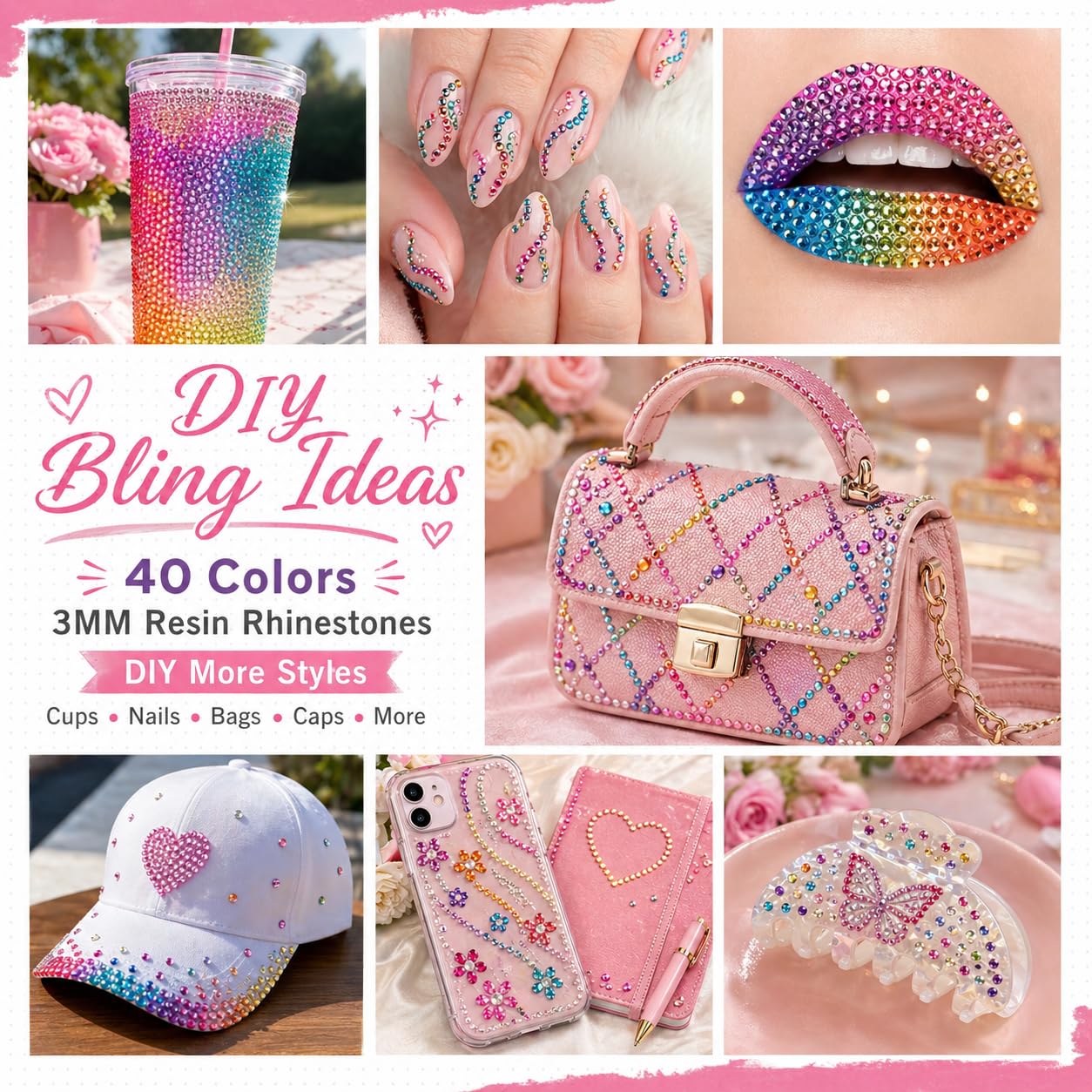 40000 PCS 40 Colors Rhinestones for Bedazzling, 3mm Flatback Resin Gems, Bedazzler Kit with Rhinestones and Tools, 3Pcs B7000 Jewelry Glue, Bedazzling Kit for Nails Clothes Shoes Books Crafts