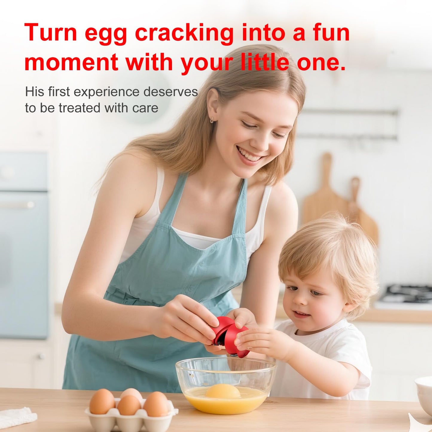 PowCube Egg Cracker, Silicone Egg Shell Opener, Cute Egg Shaped Design, Opens Eggs with Ease, A Little Happiness Boost for Your Kitchen. (Color: Deep Red, 1-Pack)