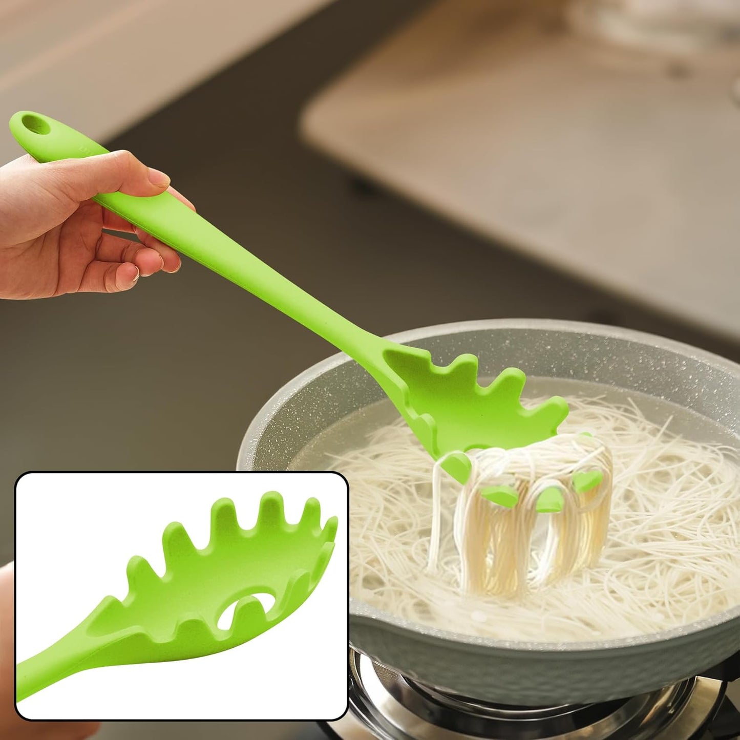 Silicone Cooking Spoons, Heat Resistant Large Slotted Spoon, Solid Basting Spoon Set for Nonstick Cookware (Green)